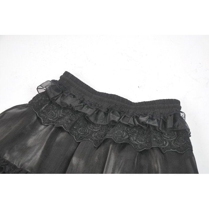 Darkinlove Women's Gothic Rose Lace Layered Long Skirt