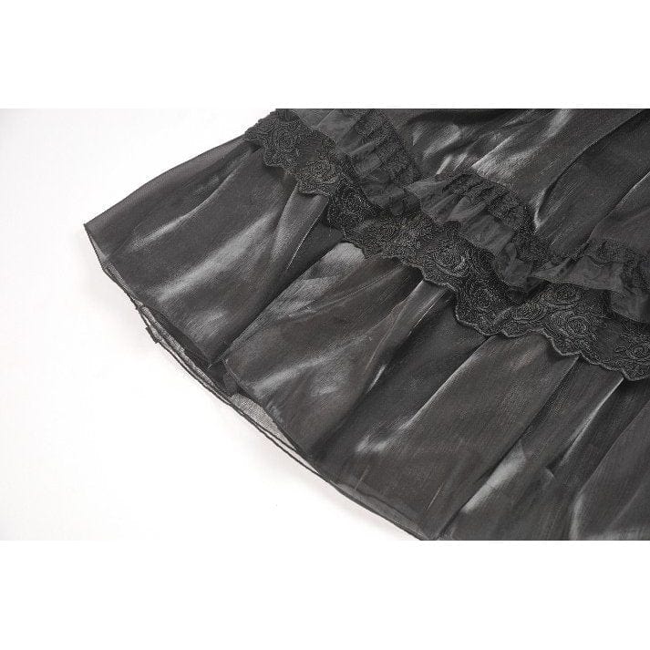 Darkinlove Women's Gothic Rose Lace Layered Long Skirt