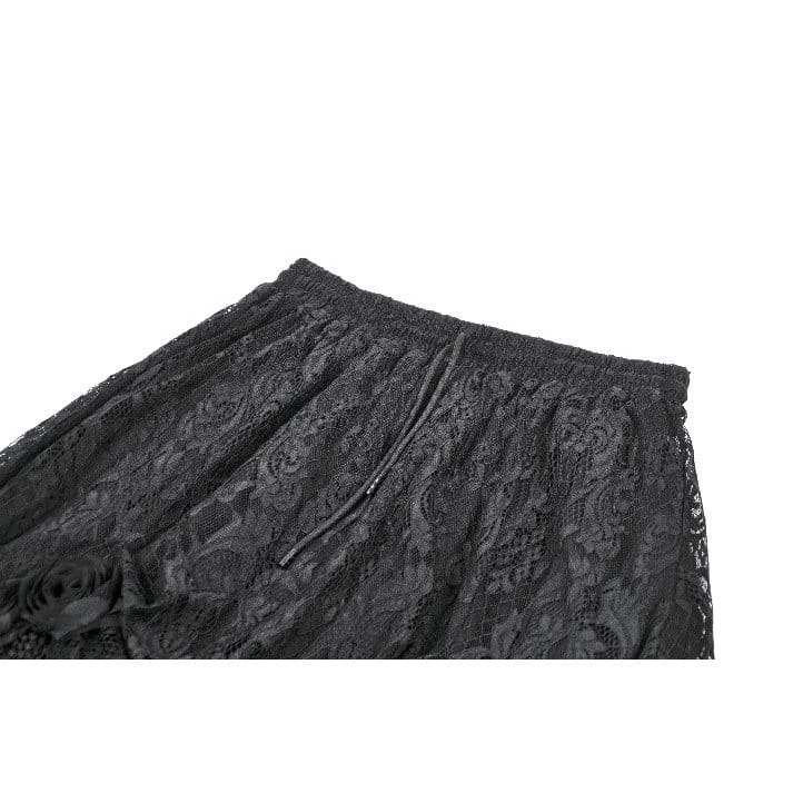 Darkinlove Women's Gothic Rose Tassels Layered Maxi Skirt