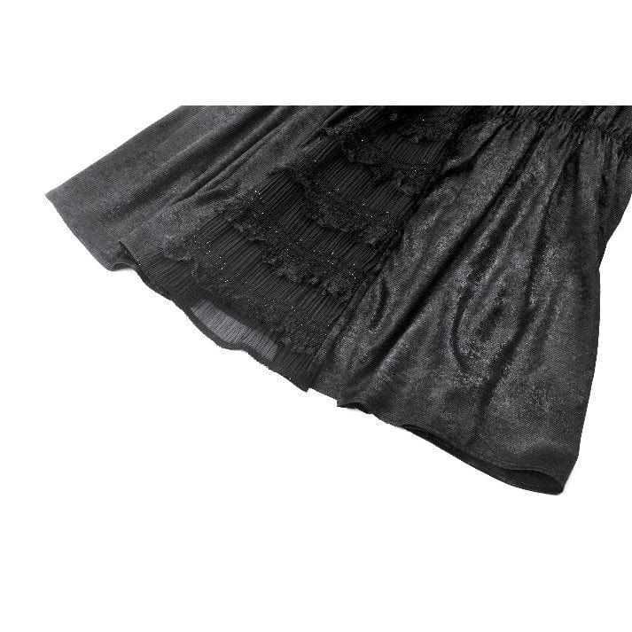 Darkinlove Women's Gothic Ruched Square-cut Collar Puff Short Sleeved Dress