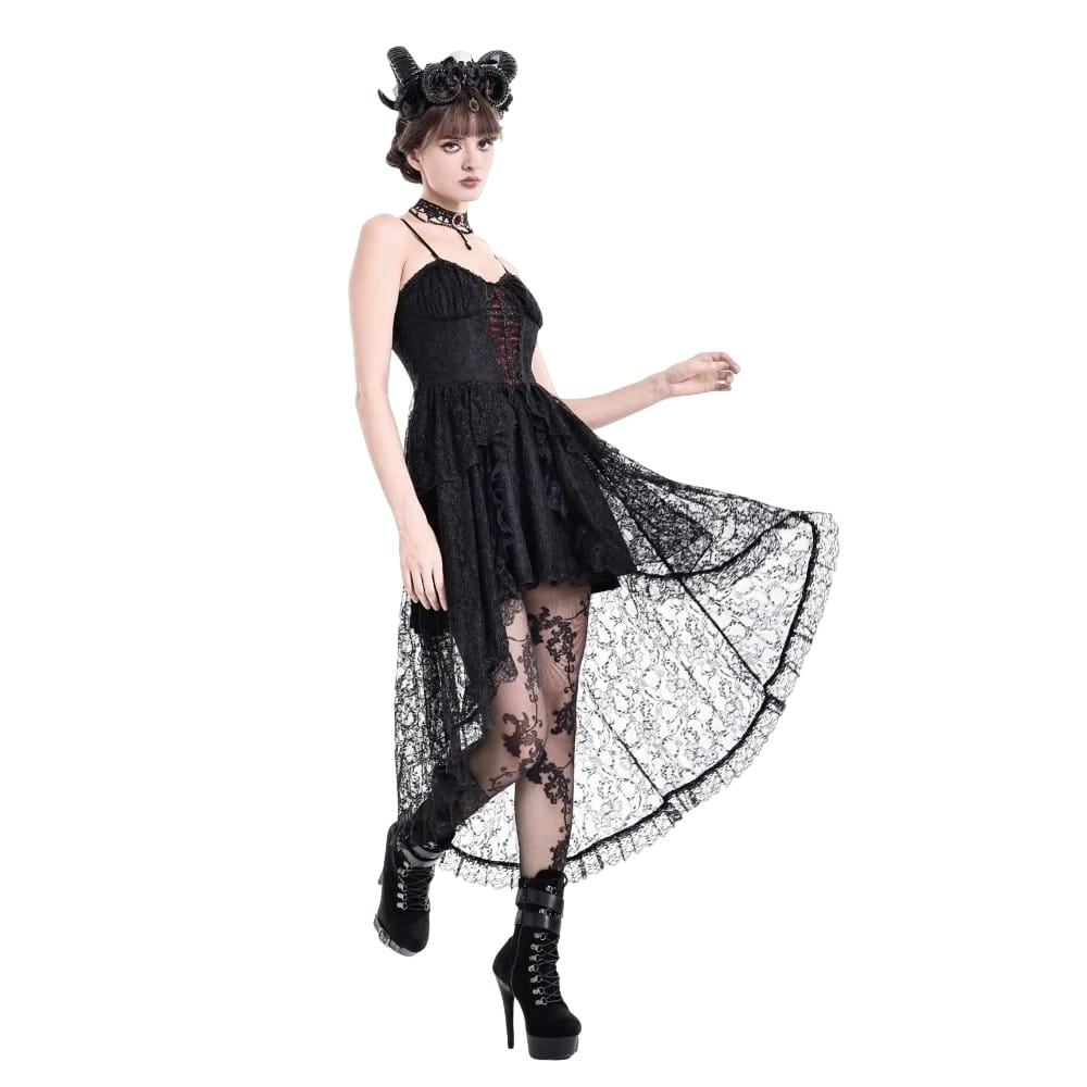 Darkinlove Women's Gothic Ruffle High/Low Hem Slip Dress