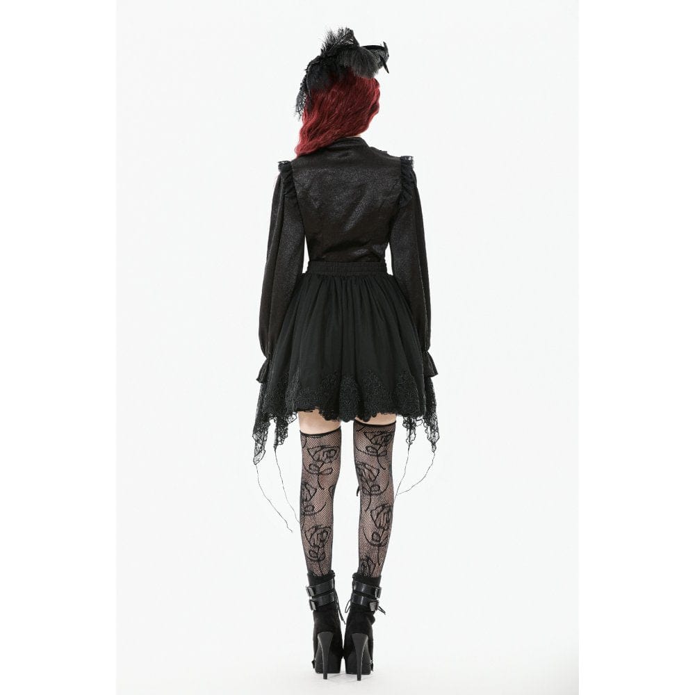 Darkinlove Women's Gothic Ruffle Lace Splice Lantern Sleeved Shirt