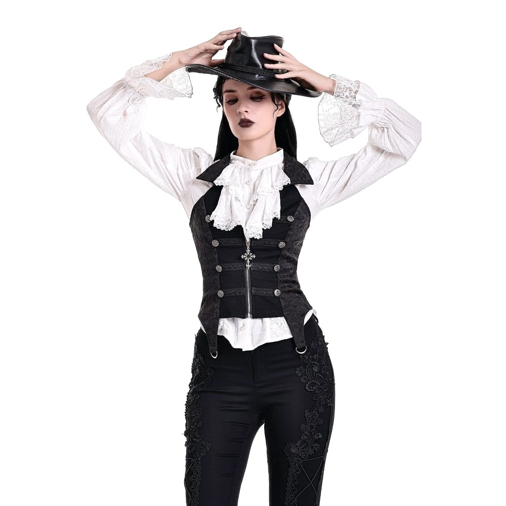 Darkinlove Women's Gothic Ruffle Mock Neck Puff Sleeve Blouse