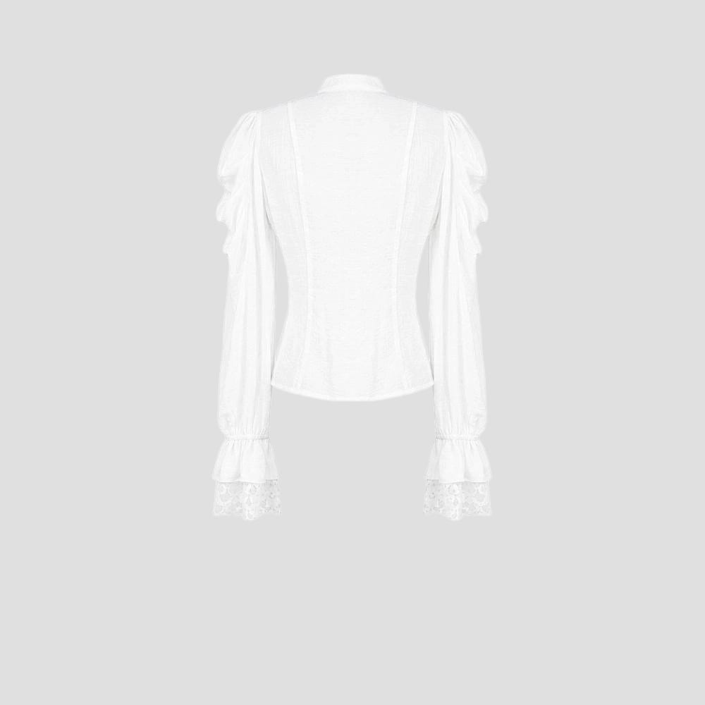 Darkinlove Women's Gothic Ruffle Mock Neck Puff Sleeve Blouse