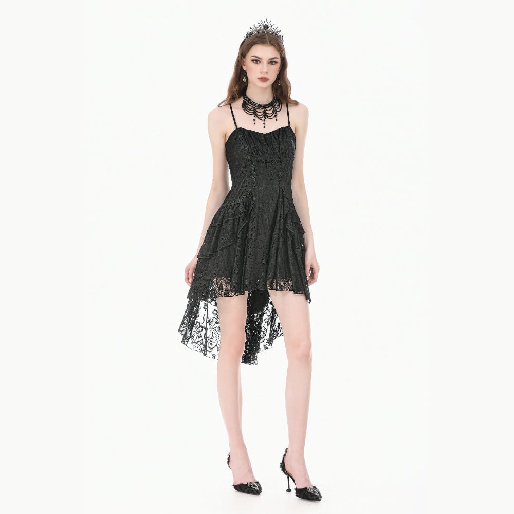 Darkinlove Women's Gothic Ruffled High-Low Lace Slip Dress