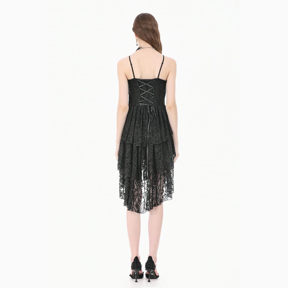 Darkinlove Women's Gothic Ruffled High-Low Lace Slip Dress