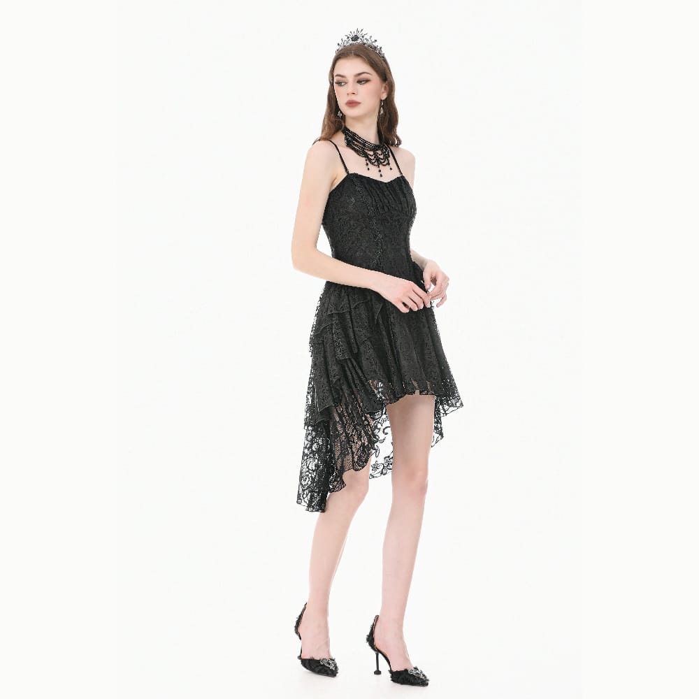 Darkinlove Women's Gothic Ruffled High-Low Lace Slip Dress
