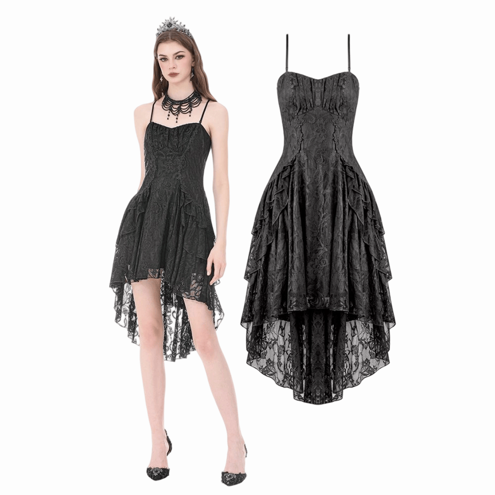 Darkinlove Women's Gothic Ruffled High-Low Lace Slip Dress