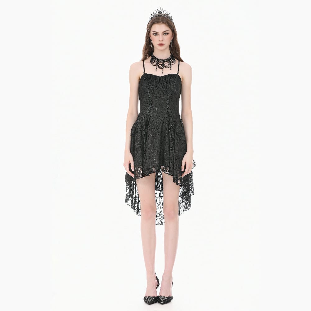 Darkinlove Women's Gothic Ruffled High-Low Lace Slip Dress