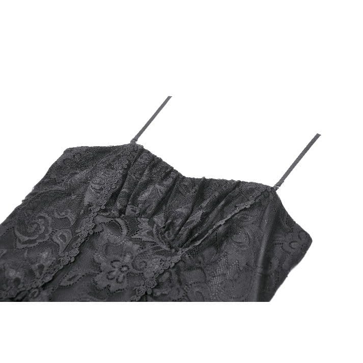 Darkinlove Women's Gothic Ruffled High-Low Lace Slip Dress