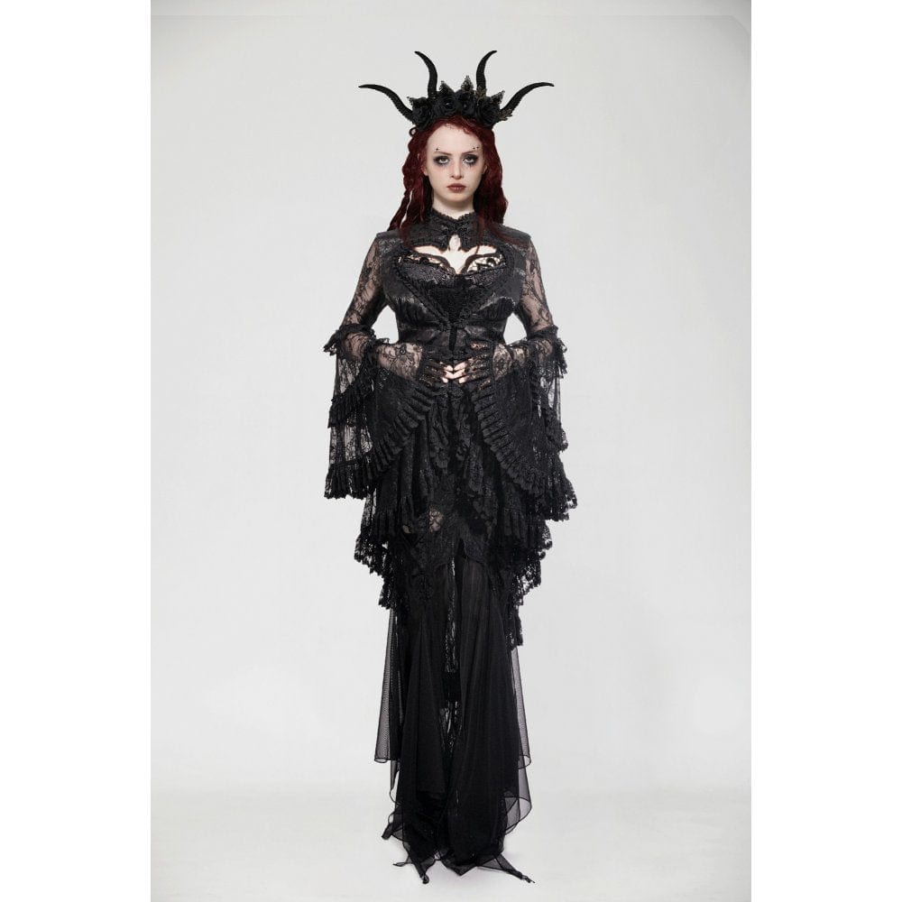 Darkinlove Women's Gothic Ruffled Lace High/Low Coat