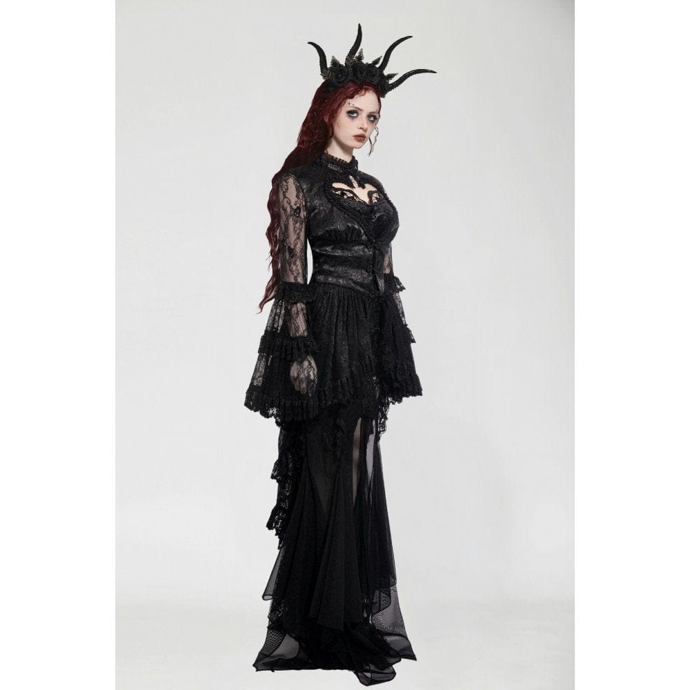 Darkinlove Women's Gothic Ruffled Lace High/Low Coat