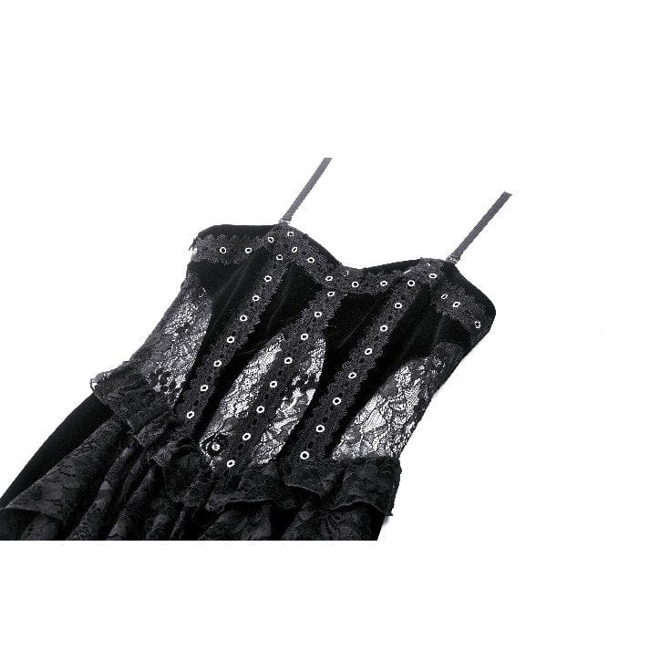 Darkinlove Women's Gothic Ruffled Lace Splice Velvet Corset Slip Dress