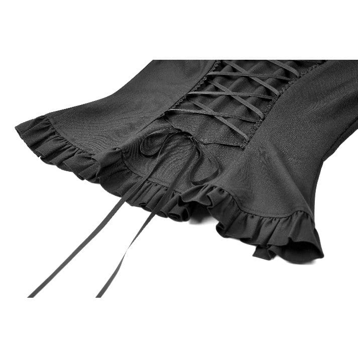 Darkinlove Women's Gothic Ruffled Lace-up Cutout Short Sleeve Shirt