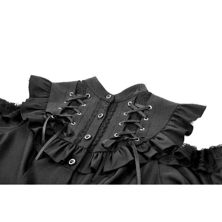 Darkinlove Women's Gothic Ruffled Lace-up Cutout Short Sleeve Shirt