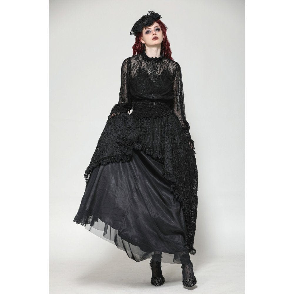 Darkinlove Women's Gothic Ruffled Sheer Lace Shirt
