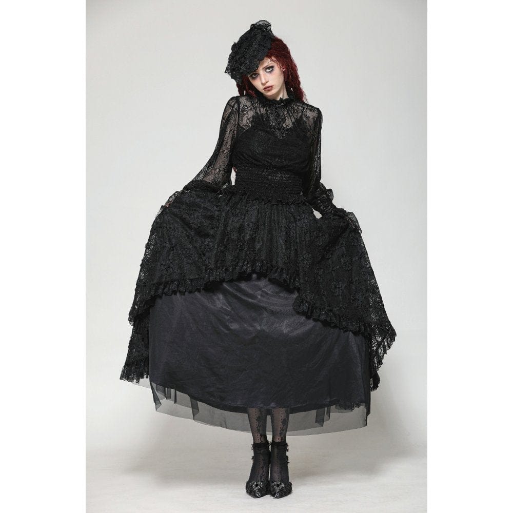 Darkinlove Women's Gothic Ruffled Sheer Lace Shirt