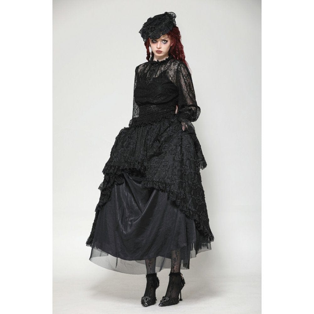 Darkinlove Women's Gothic Ruffled Sheer Lace Shirt