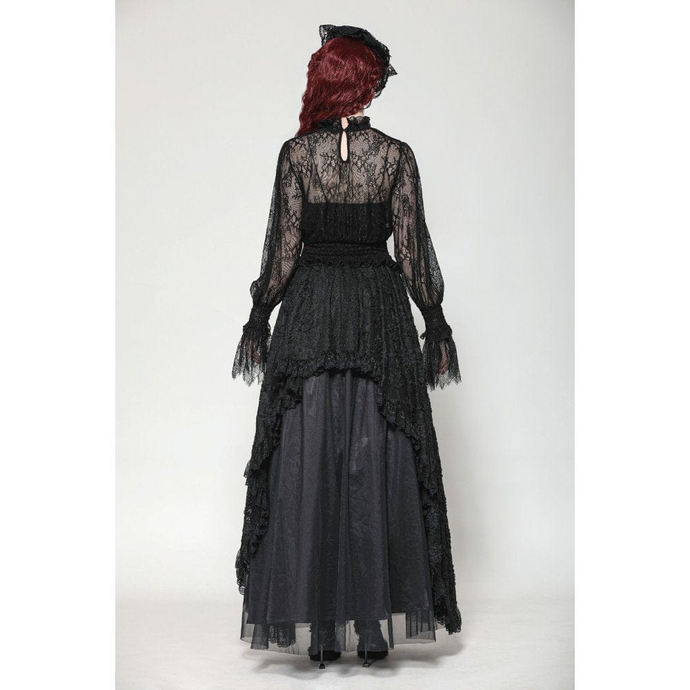 Darkinlove Women's Gothic Ruffled Sheer Lace Shirt