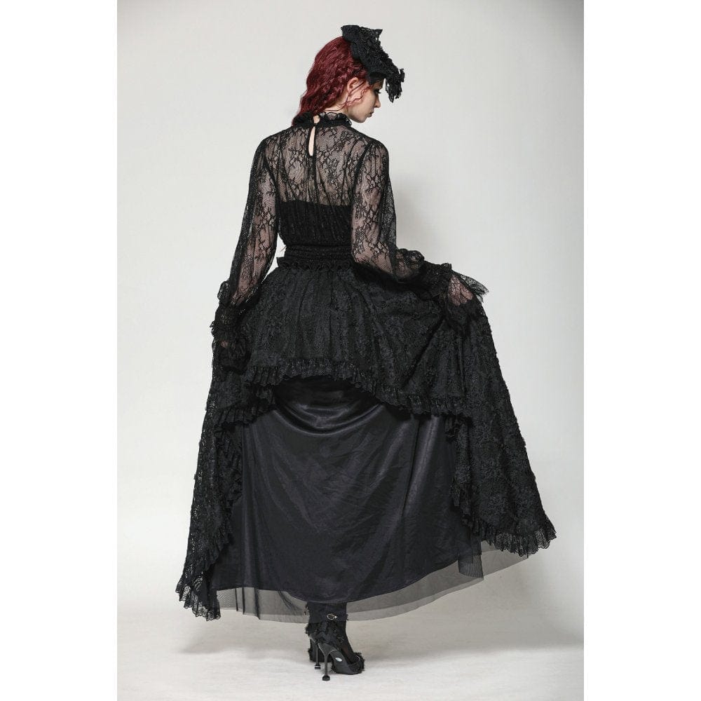Darkinlove Women's Gothic Ruffled Sheer Lace Shirt
