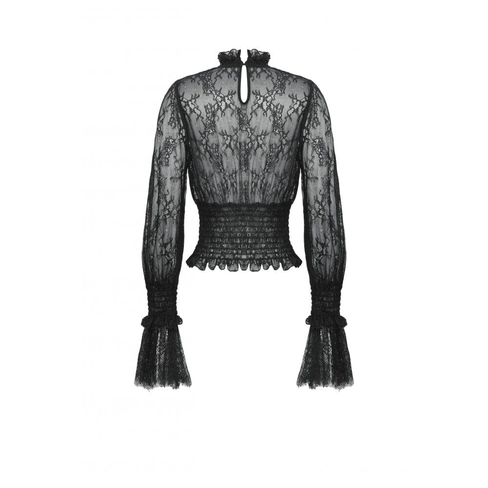 Darkinlove Women's Gothic Ruffled Sheer Lace Shirt