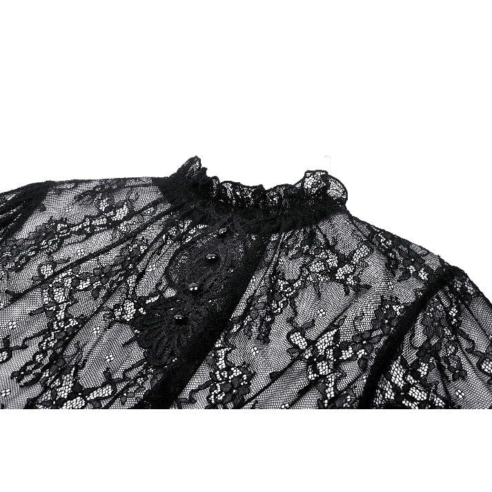 Darkinlove Women's Gothic Ruffled Sheer Lace Shirt