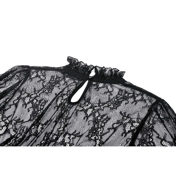 Darkinlove Women's Gothic Ruffled Sheer Lace Shirt