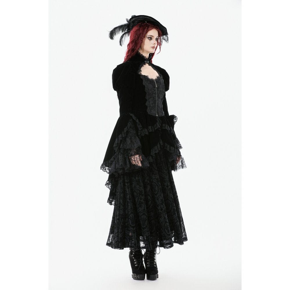 Darkinlove Women's Gothic Ruffled Tiered Hem High Low Puff Sleeved Jacket
