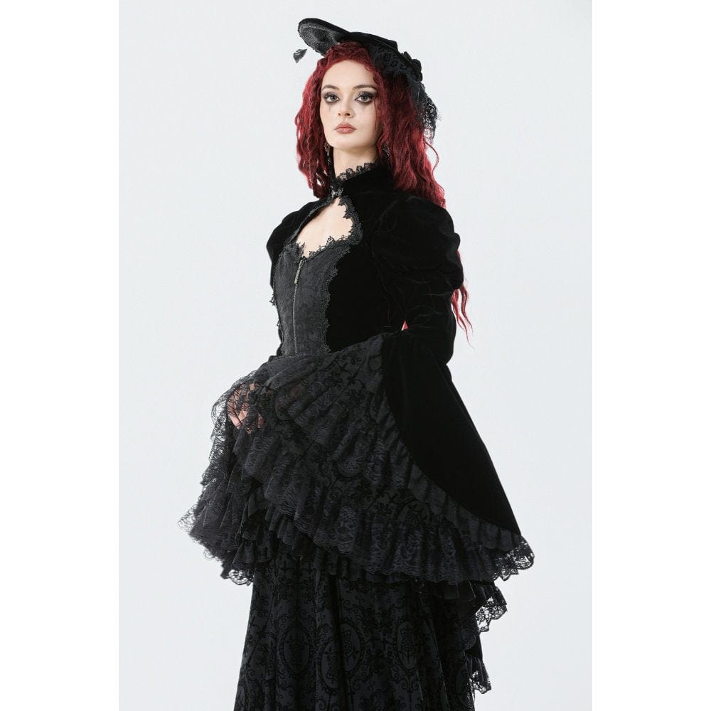 Darkinlove Women's Gothic Ruffled Tiered Hem High Low Puff Sleeved Jacket