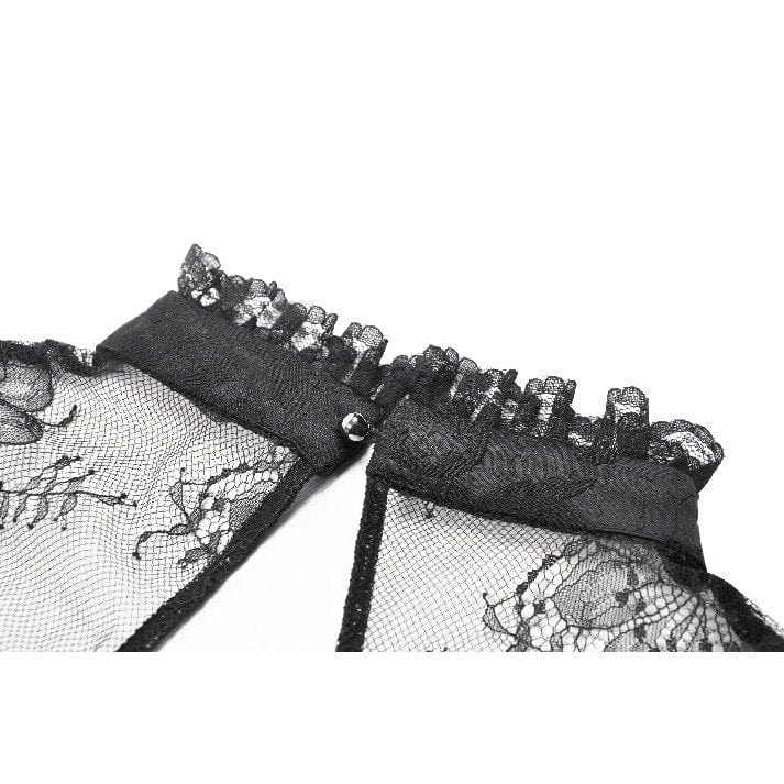 Darkinlove Women's Gothic Ruffles Bow Tie Lace Top with Tassels