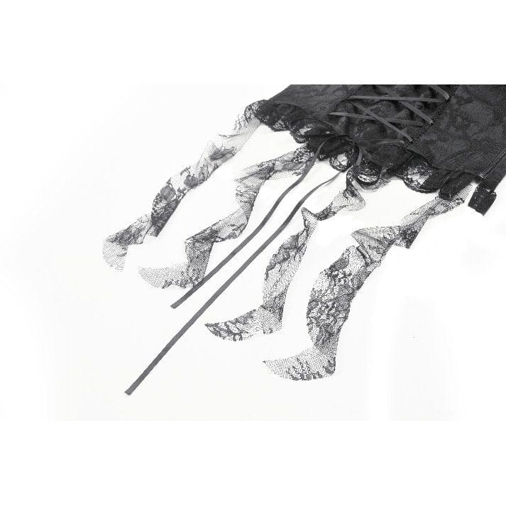 Darkinlove Women's Gothic Ruffles Bow Tie Lace Top with Tassels