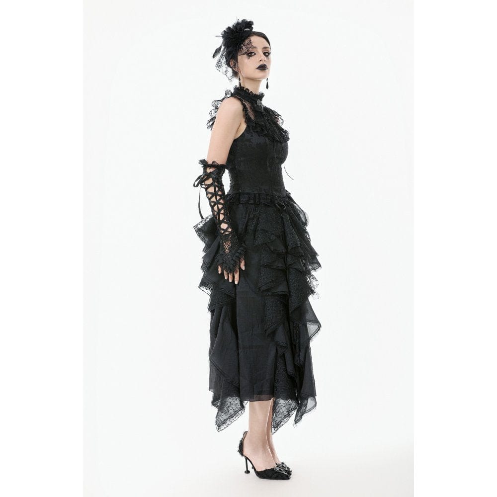 Darkinlove Women's Gothic Ruffles Bow Tie Lace Top with Tassels