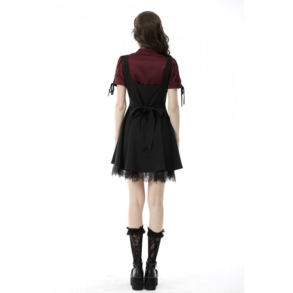 Darkinlove Women's Gothic Ruffles Short Puff Sleeved Shirt Red