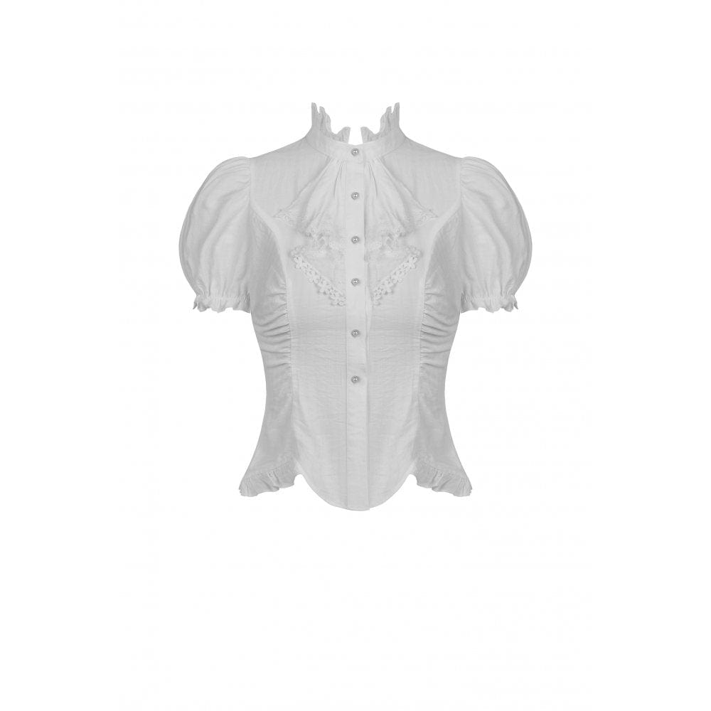 Darkinlove Women's Gothic Ruffles Short Puff Sleeved Shirt White