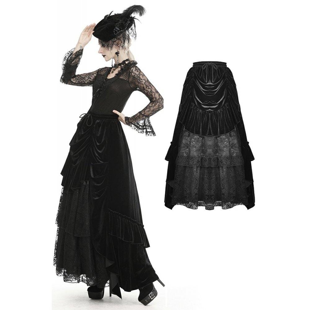 Darkinlove Women's Gothic Ruffles Velet Lace Skirts
