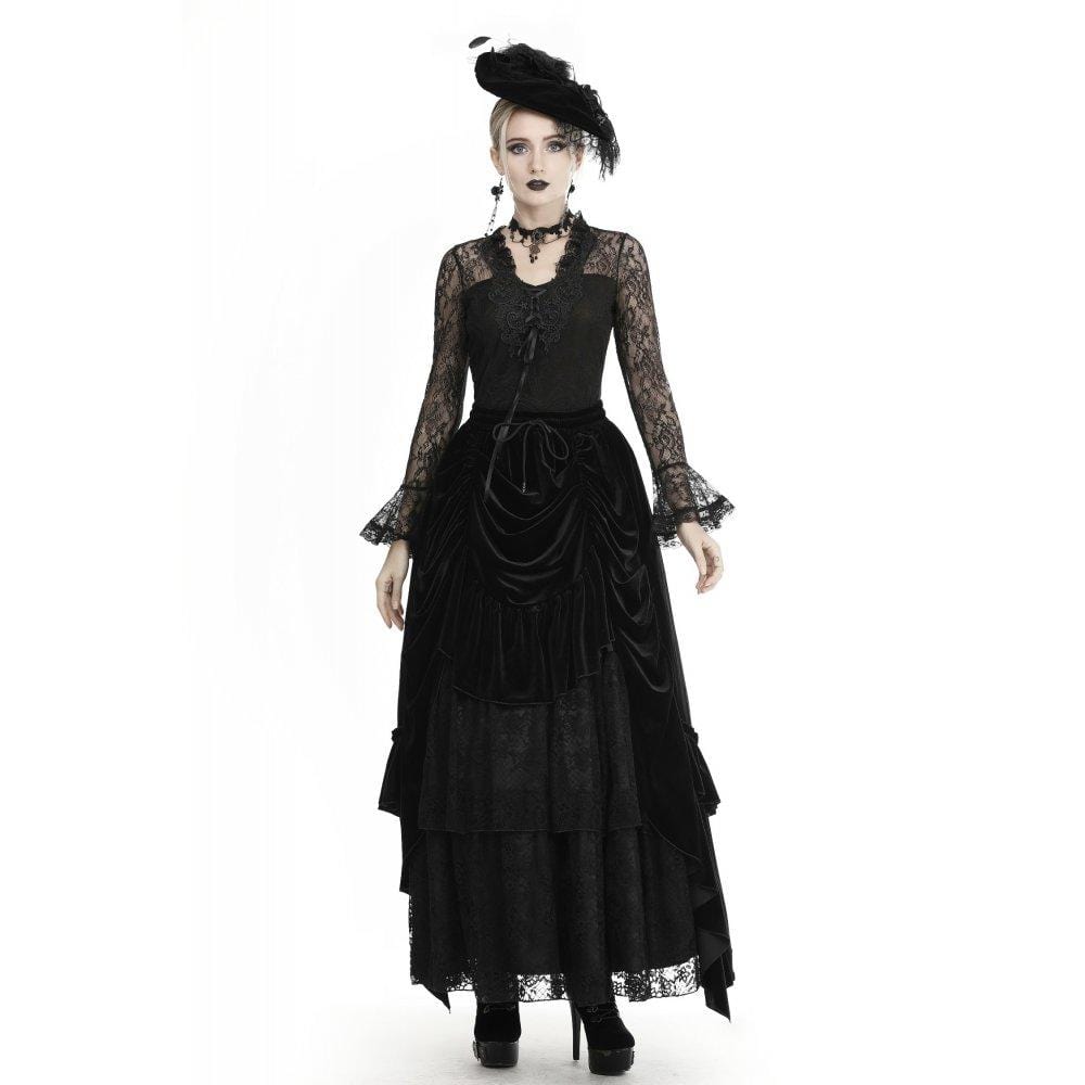 Darkinlove Women's Gothic Ruffles Velet Lace Skirts