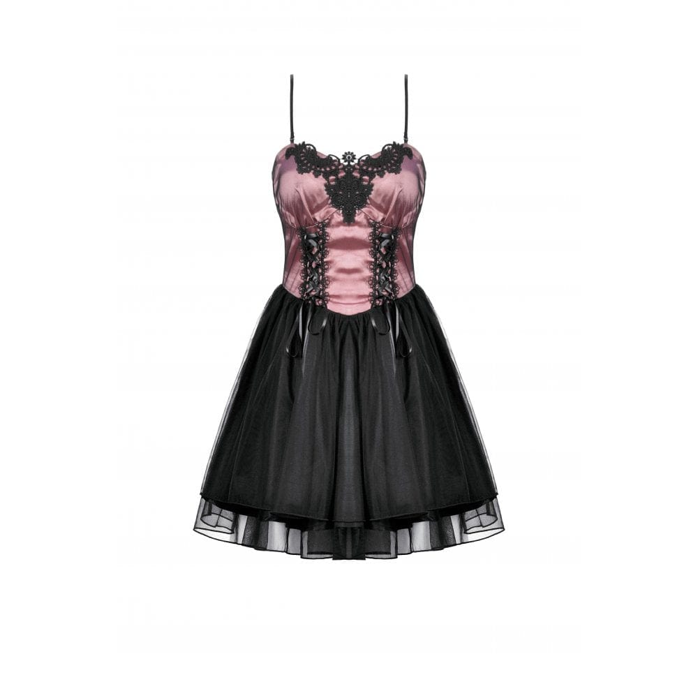 Darkinlove Women's Gothic Satin Multilayered Slip Dress