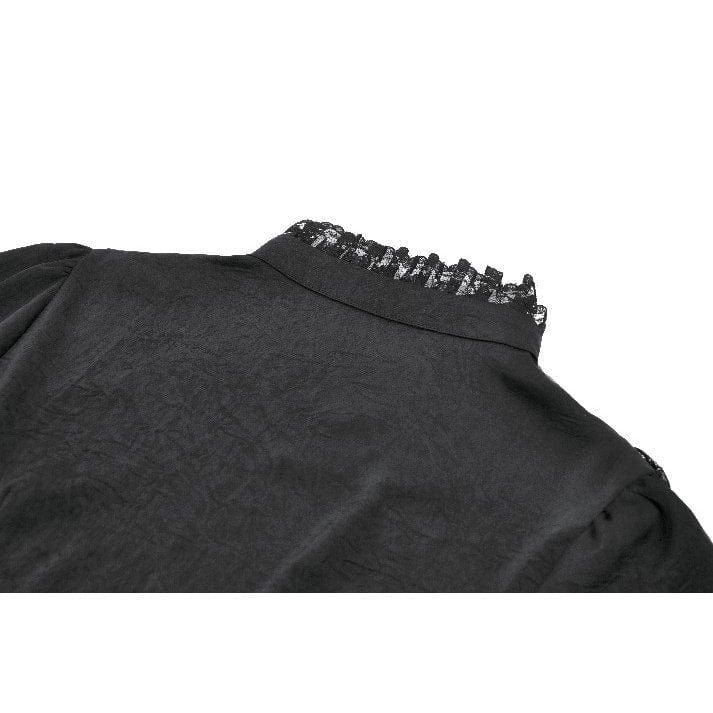 Darkinlove Women's Gothic See Through Ruffled Stand Collar Lantern Sleeved Shirt