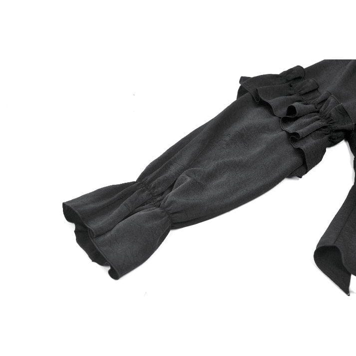 Darkinlove Women's Gothic See Through Ruffled Stand Collar Lantern Sleeved Shirt