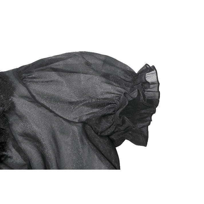 Darkinlove Women's Gothic Sheer Layered Ruffled Puff Short Sleeved Shirt