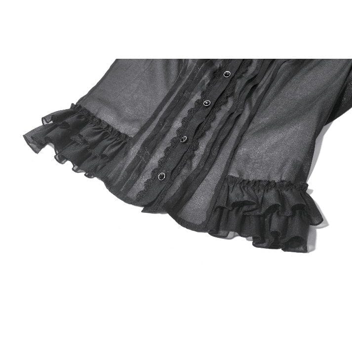 Darkinlove Women's Gothic Sheer Layered Ruffled Puff Short Sleeved Shirt