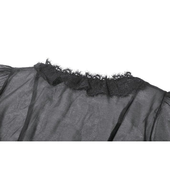 Darkinlove Women's Gothic Sheer Layered Ruffled Puff Short Sleeved Shirt