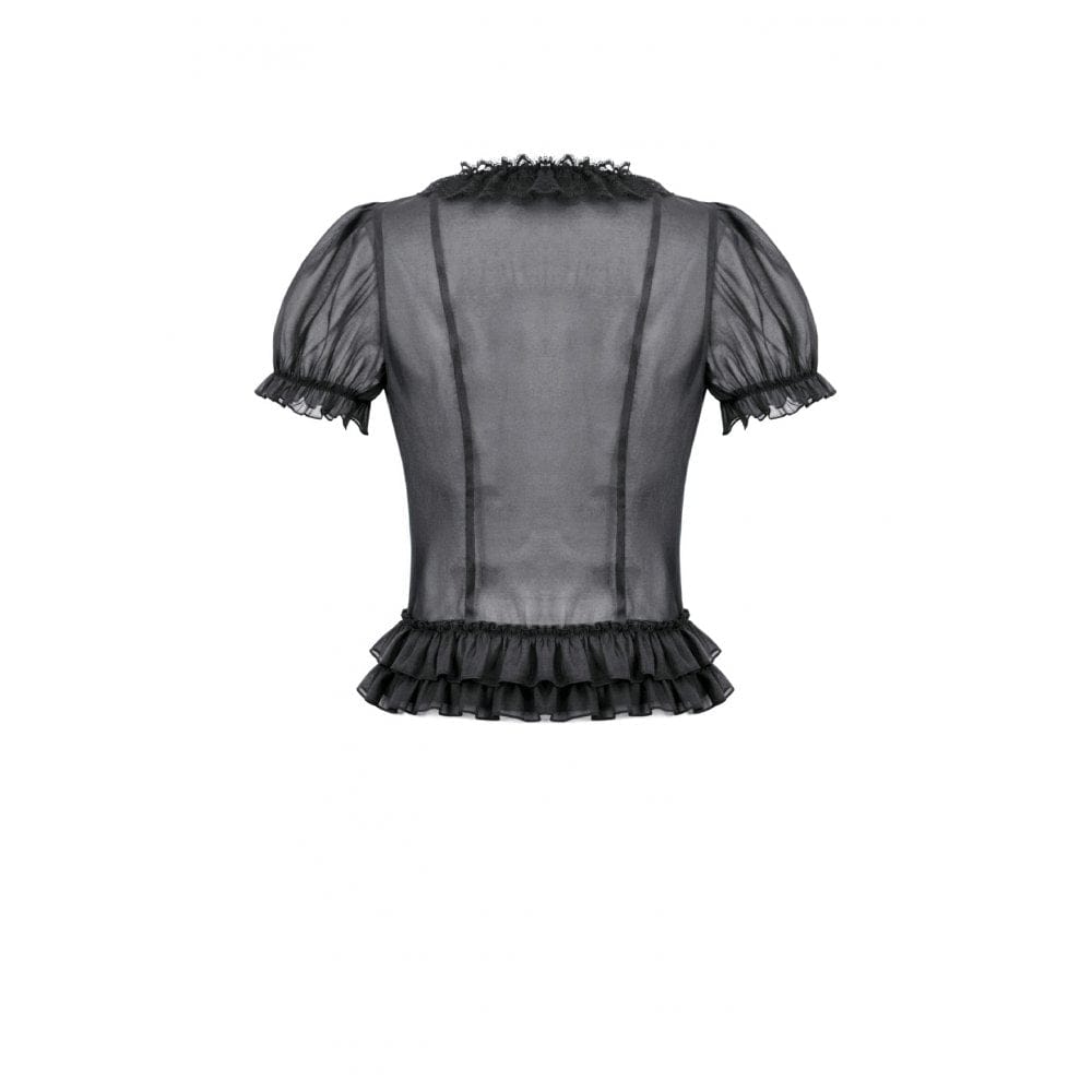 Darkinlove Women's Gothic Sheer Layered Ruffled Puff Short Sleeved Shirt