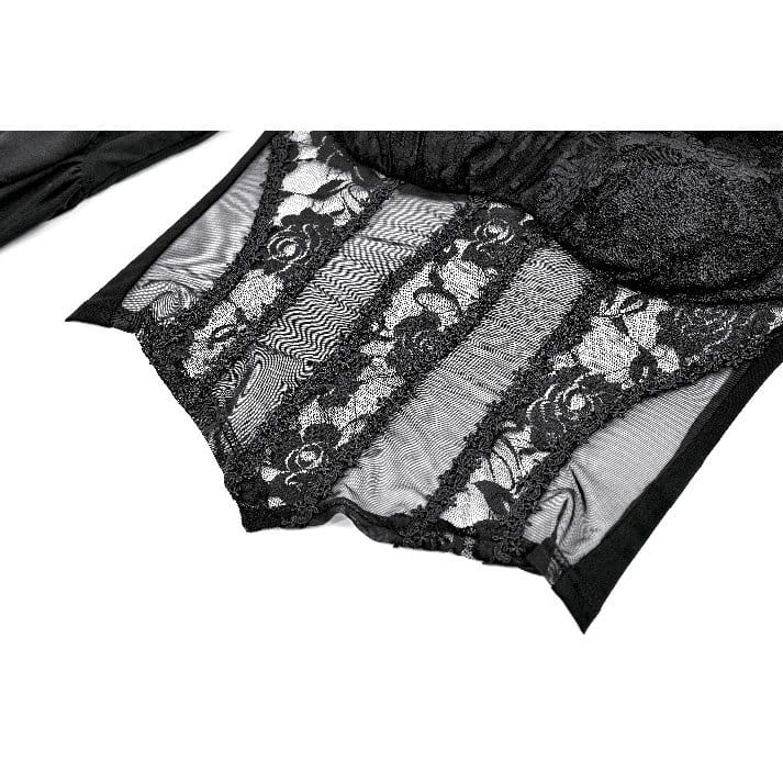 Darkinlove Women's Gothic Sheer Rose Lace Splice Ruffle Flare Sleeve Top