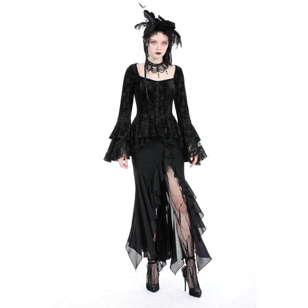 Darkinlove Women's Gothic Side Slit Ruffled Fishtail Skirt