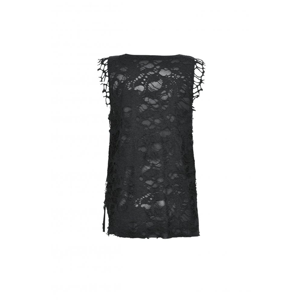 Darkinlove Women's Gothic Skull Printed Distressed Tank Top