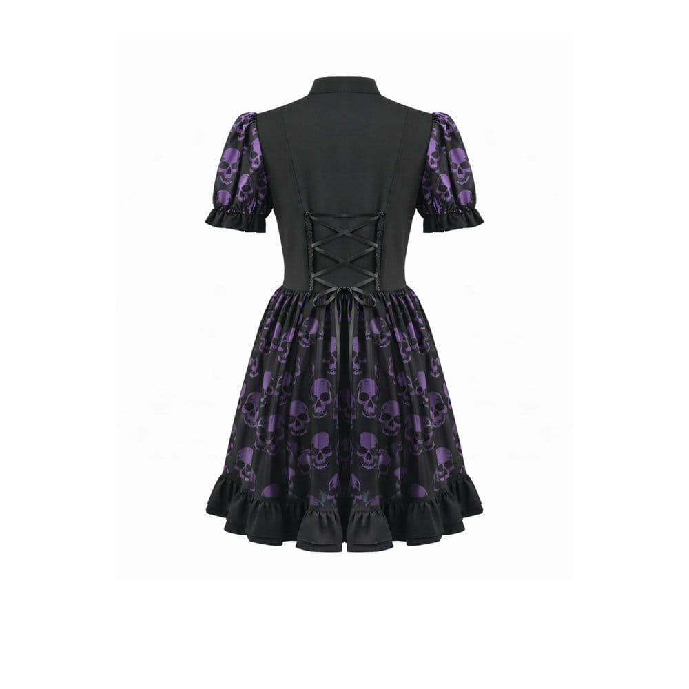 Darkinlove Women's Gothic Skull Printed Puff Short Sleeve Dress