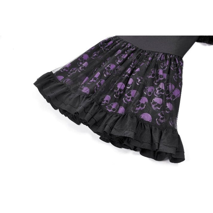 Darkinlove Women's Gothic Skull Printed Puff Short Sleeve Dress