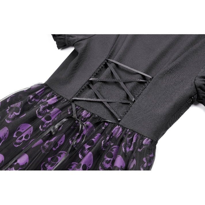 Darkinlove Women's Gothic Skull Printed Puff Short Sleeve Dress