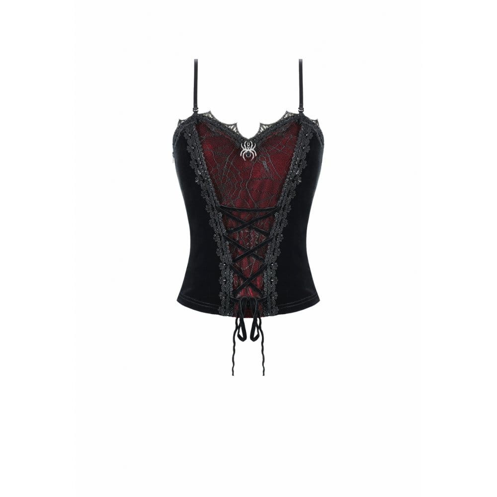 Darkinlove Women's Gothic Spider Decor Lace-up Contrast Color Crop Top